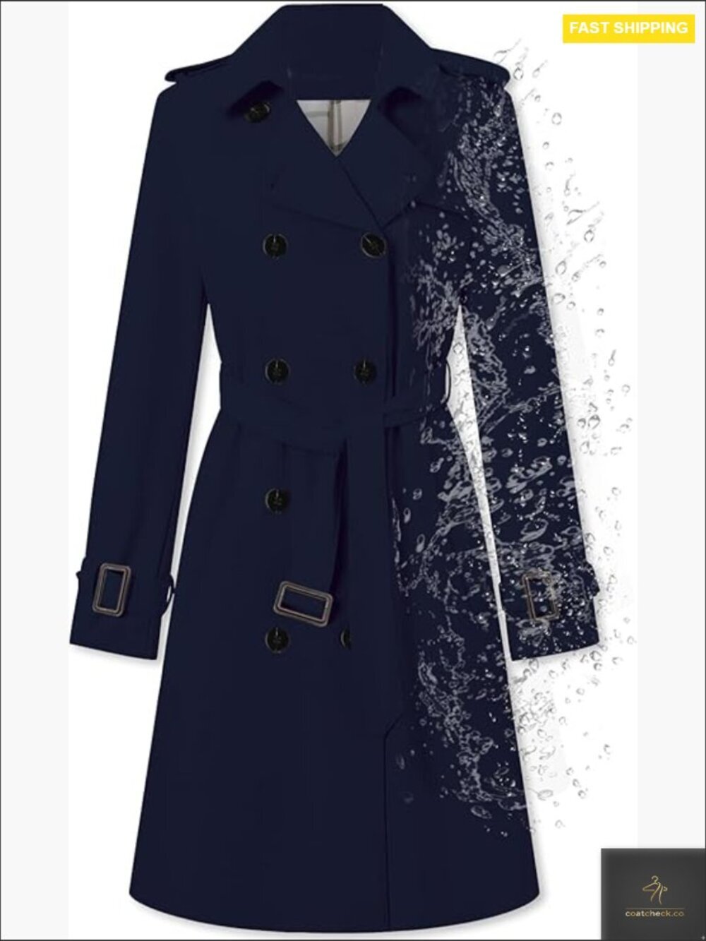 Classic Double Breasted Trench Coat Waterproof Elegant Belted Lapel Overcoat